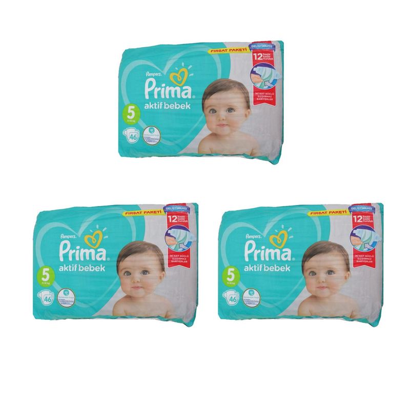 پوشک پریما مدل aktif سایز 5 بسته 46 عددی مجموعه 3 عددی