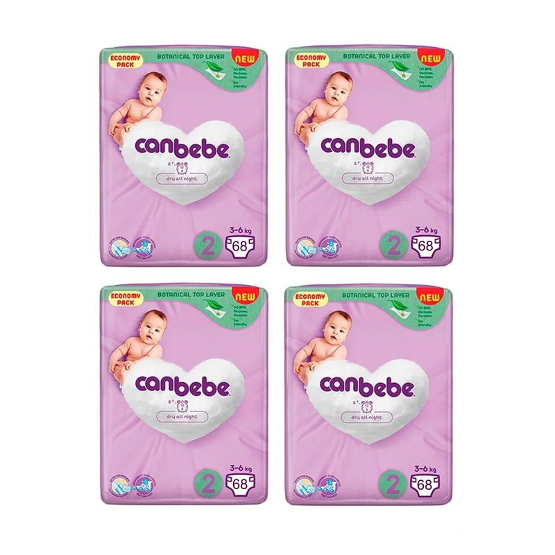 پوشک چسبی بچه جان به به مدل dry all night سایز 2 چهار بسته 68 عددی