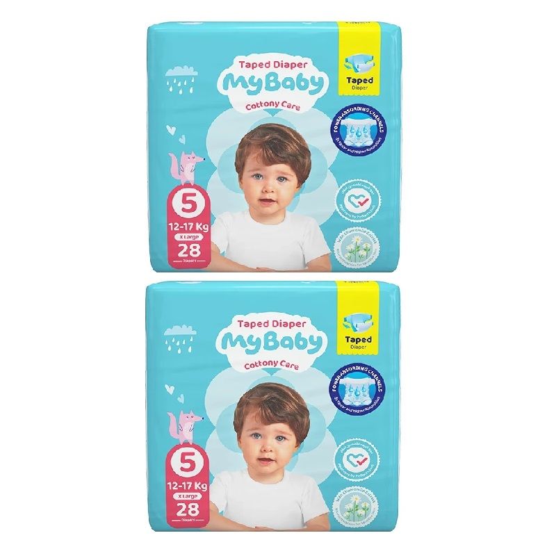 پوشک چسبی بچه مای بیبی مدل کانال دار شماره 5 سایز xl دو بسته 22 عددی