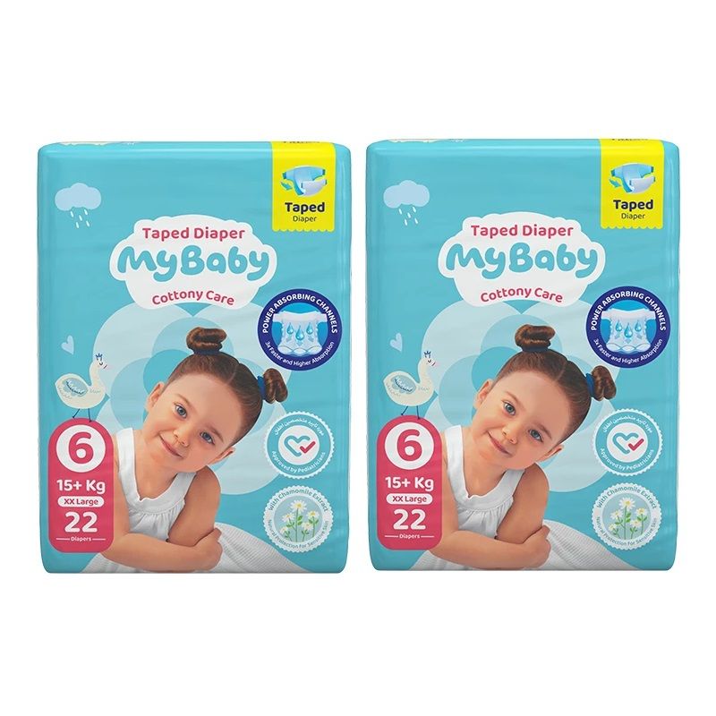 پوشک چسبی بچه مای بیبی مدل کانال دار شماره 6 سایز xxl دو 22 عددی مجموعه 2 عددی