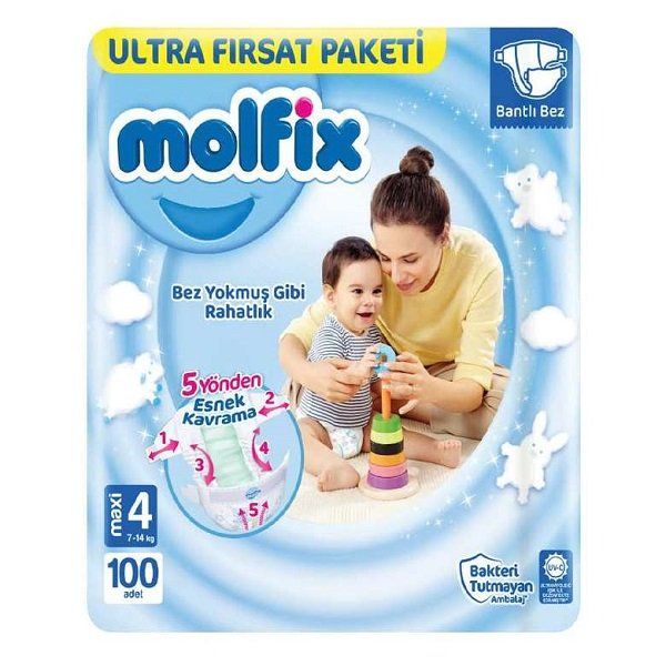 پوشک کودک مولفیکس مدل ultra firsat paketi سایز 4 بسته 100 عددی
