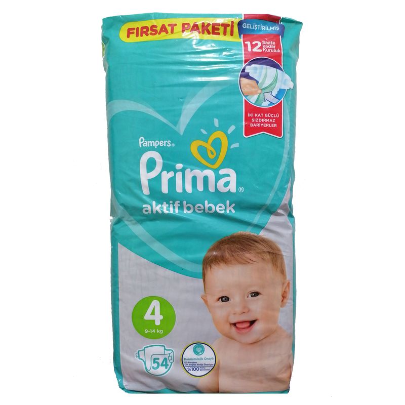 پوشک کودک پریما ترک مدل aktif bebek چسبی سایز 4 بسته 54 عددی