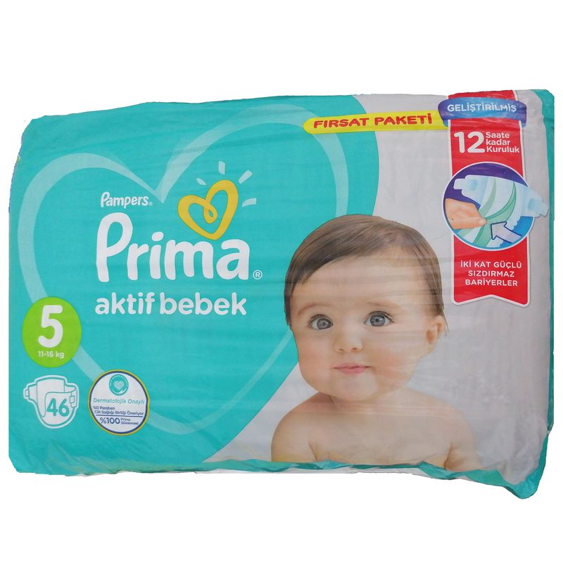 پوشک کودک پریما ترک مدل aktif bebek چسبی سایز 5 بسته 46 عددی