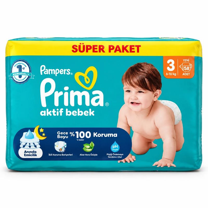 پوشک کودک پریما مدل aktif bebek 3 شماره 3 بسته 58 عددی
