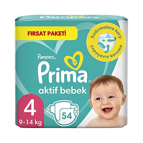 پوشک کودک پریما مدل aktif bebek سایز 4 بسته 54 عددی